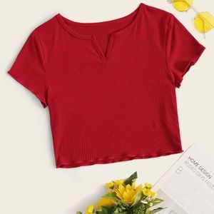 Notch Neck Lettuce Trim Crop Top